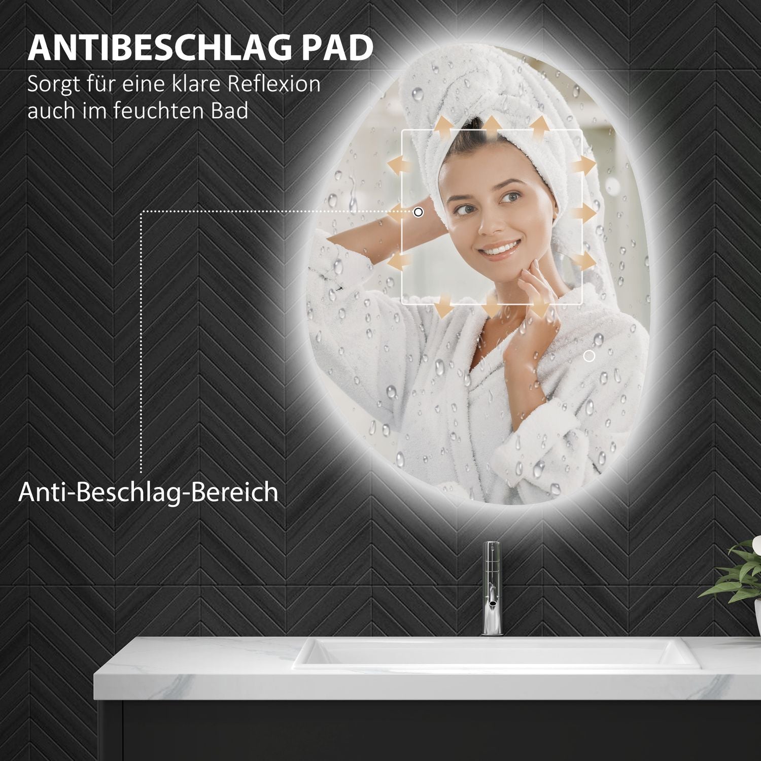 LED badrumsspegel med ljus, anti-dimma, pekbrytare