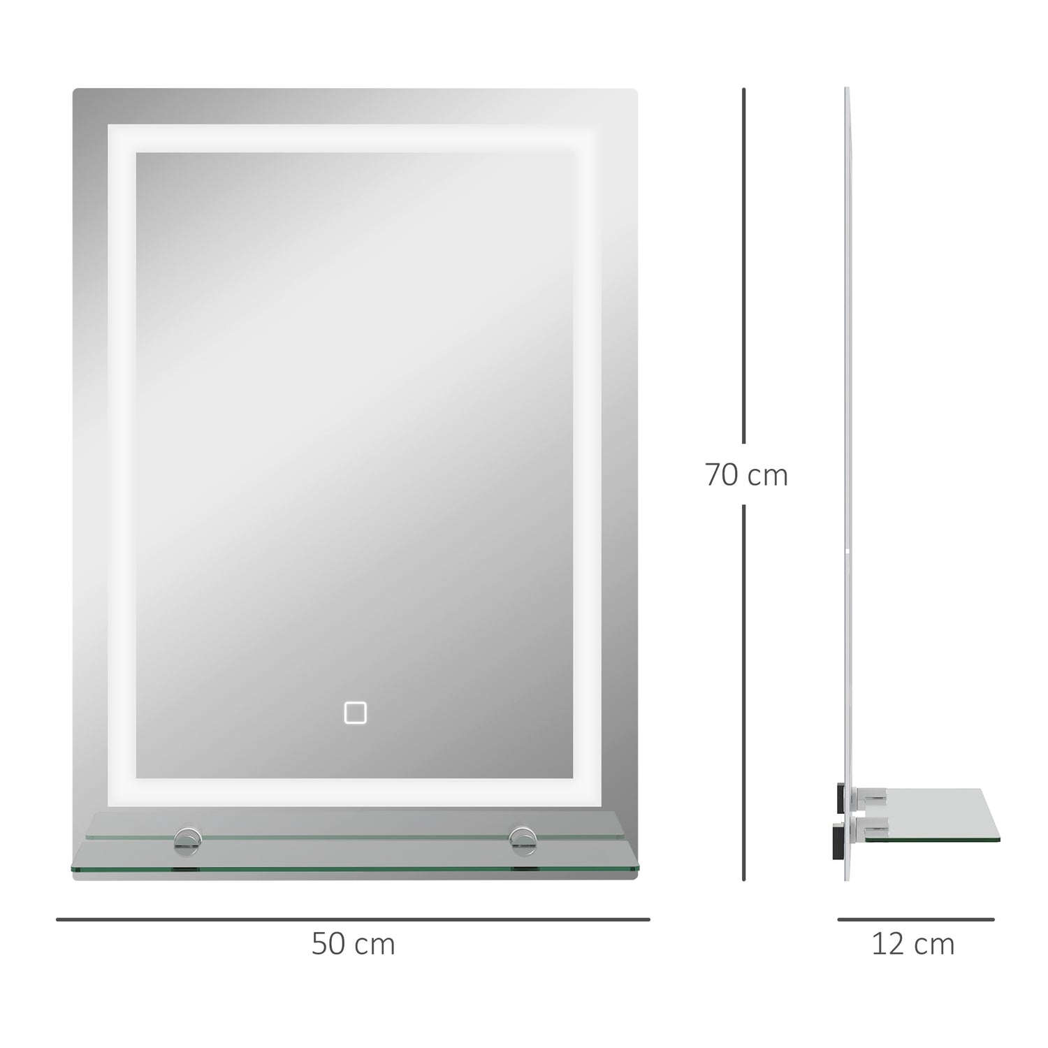 Badrumsspegel med Touch Switch, 3 ljusfärger, 50x70 cm