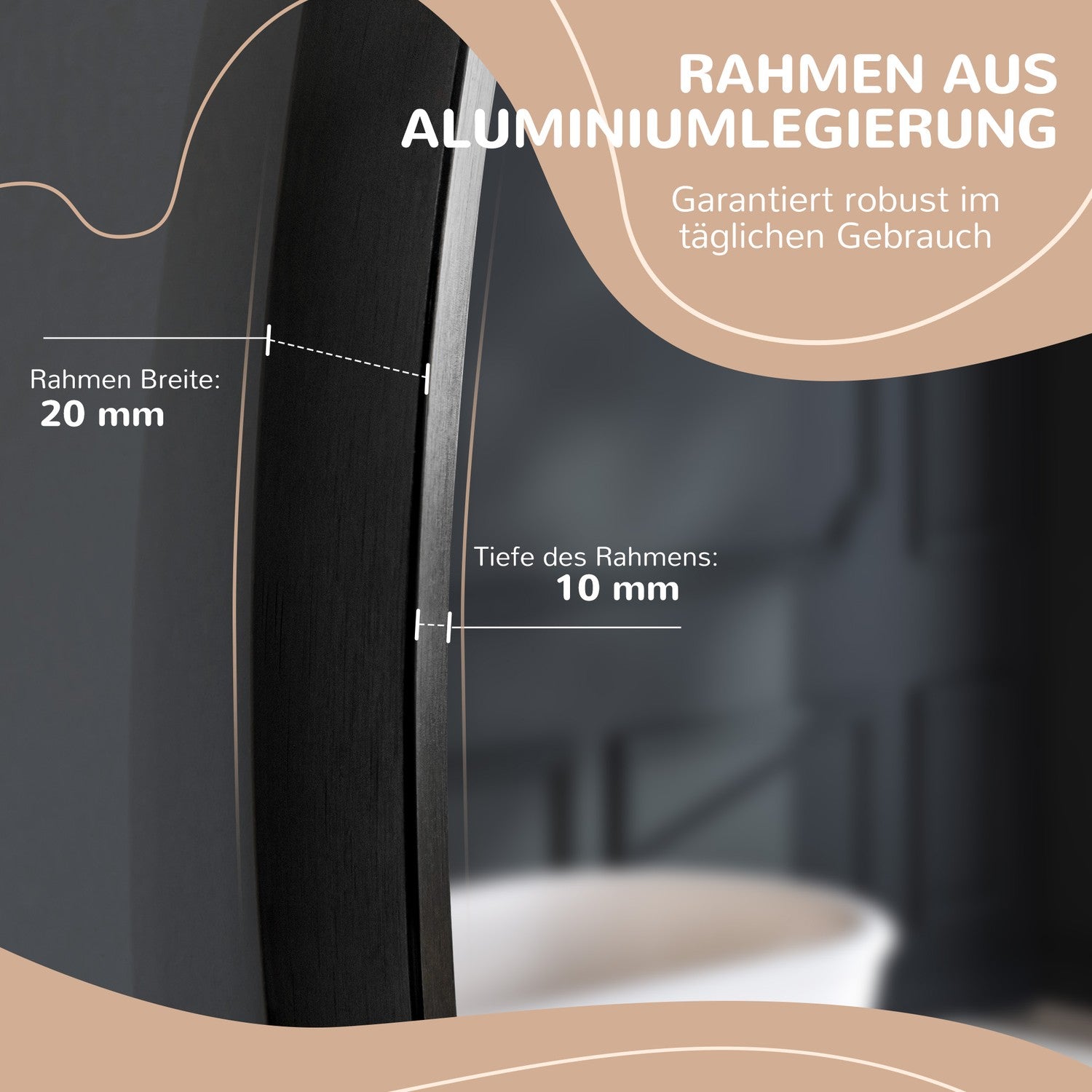 Rund svart badrumsspegel – Ø50 cm, aluminiumstomme