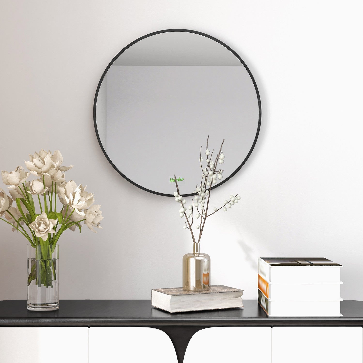 Rund svart badrumsspegel – Ø50 cm, aluminiumstomme