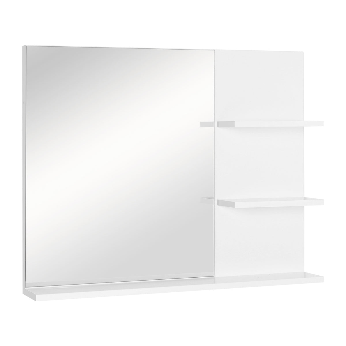 Badrumsväggspegel med 3 hyllplan, Vit MDF 60x10x48cm