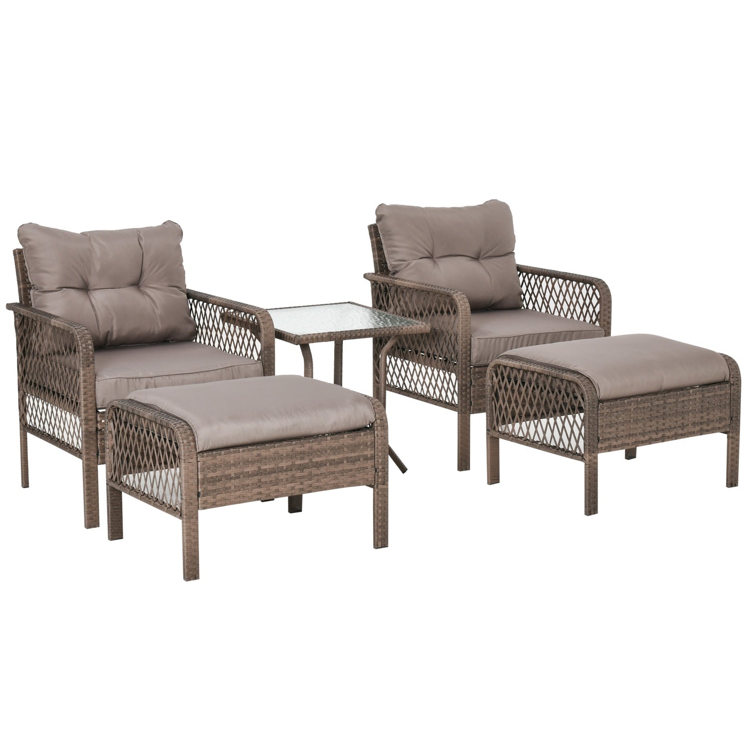 Balkongmöbelset i rotting – 4-sits soffa, pall & bord