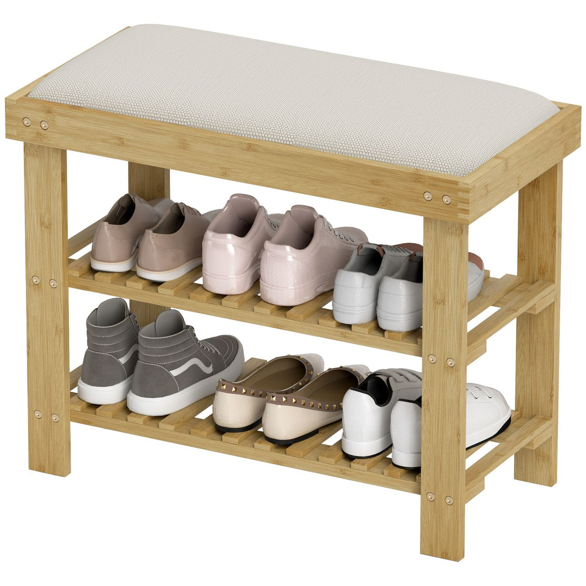 Bambu Skobänk med förvaring, Gräddvit, 60x29x49 cm