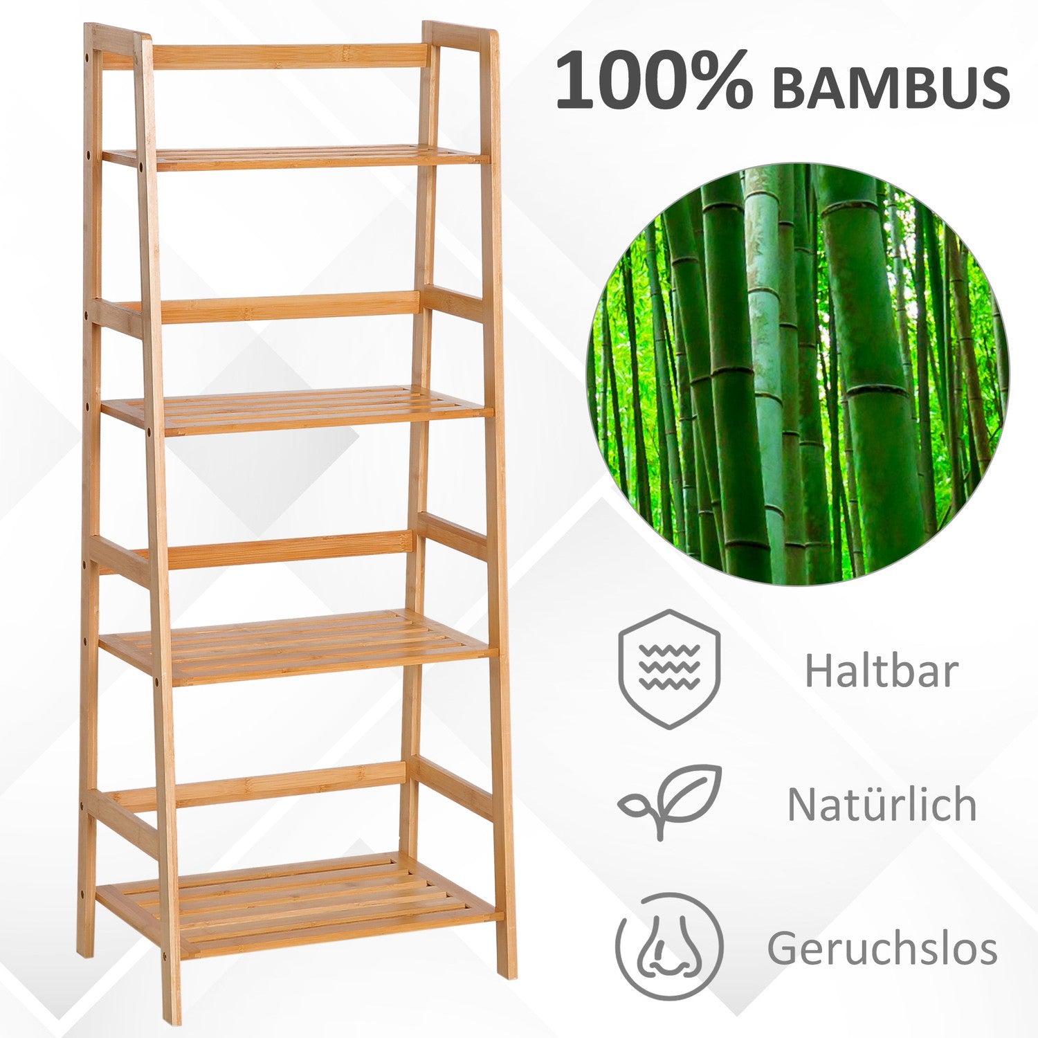 Bambu bokhylla, 4-lagers förvaring för vardagsrum och kontor