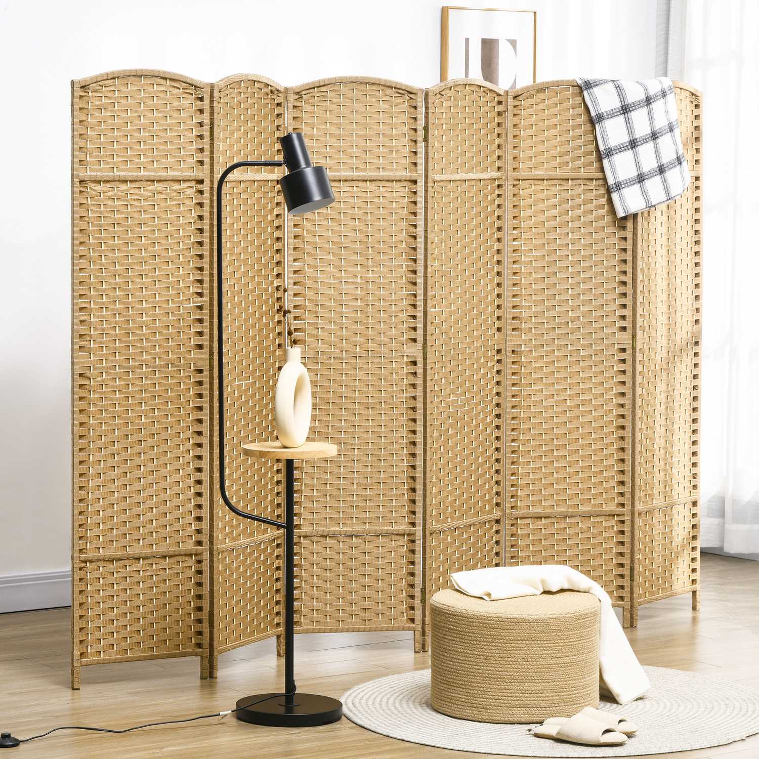 Bambu rumsavdelare 6-panel, naturlig, vikbar sekretessskärm