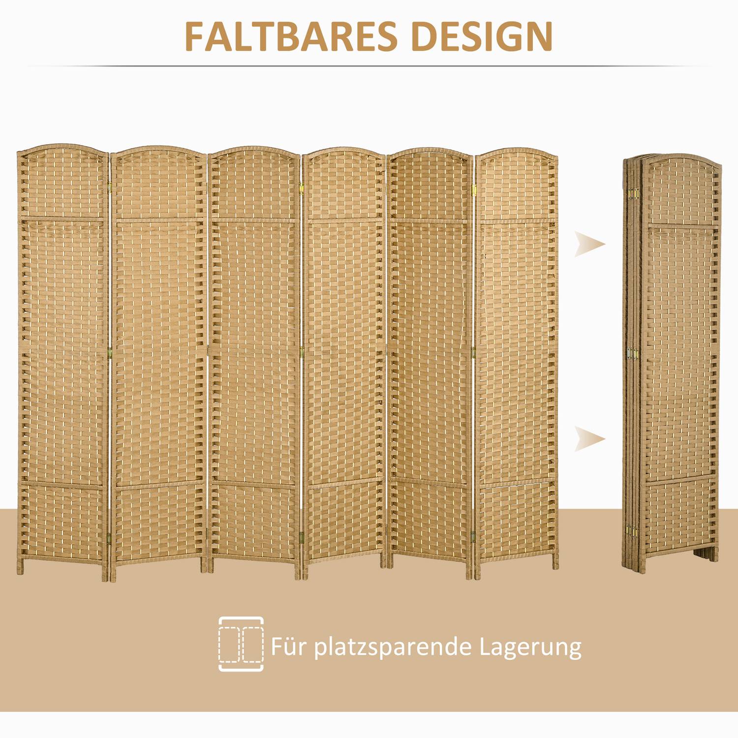 Bambu rumsavdelare 6-panel, naturlig, vikbar sekretessskärm