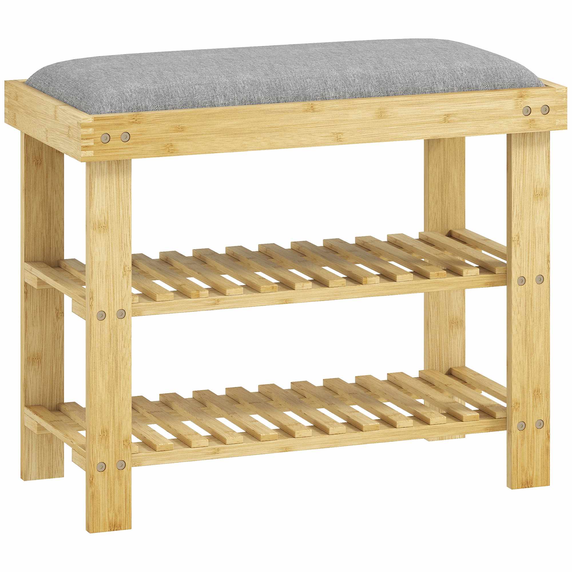 Bambuskobänk med förvaring, 2 hyllor, 60x29x49 cm, grå
