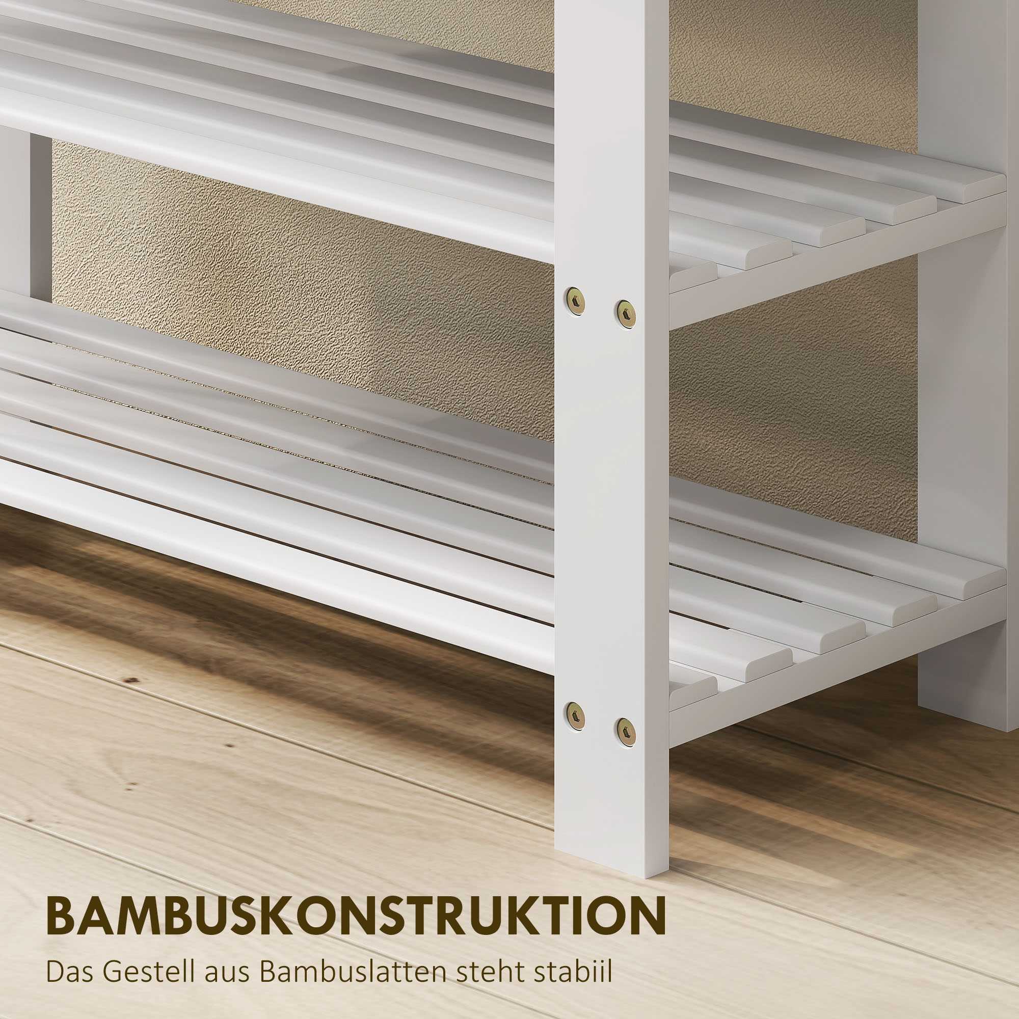 Bambuskobänk med förvaring, 2 hyllor, 70x28x45 cm, vit