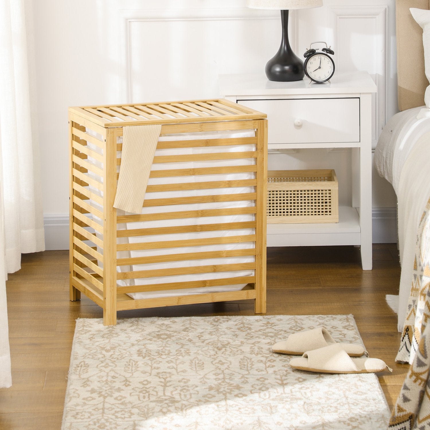 Bambu tvättkorg 55L med lock & avtagbar väska