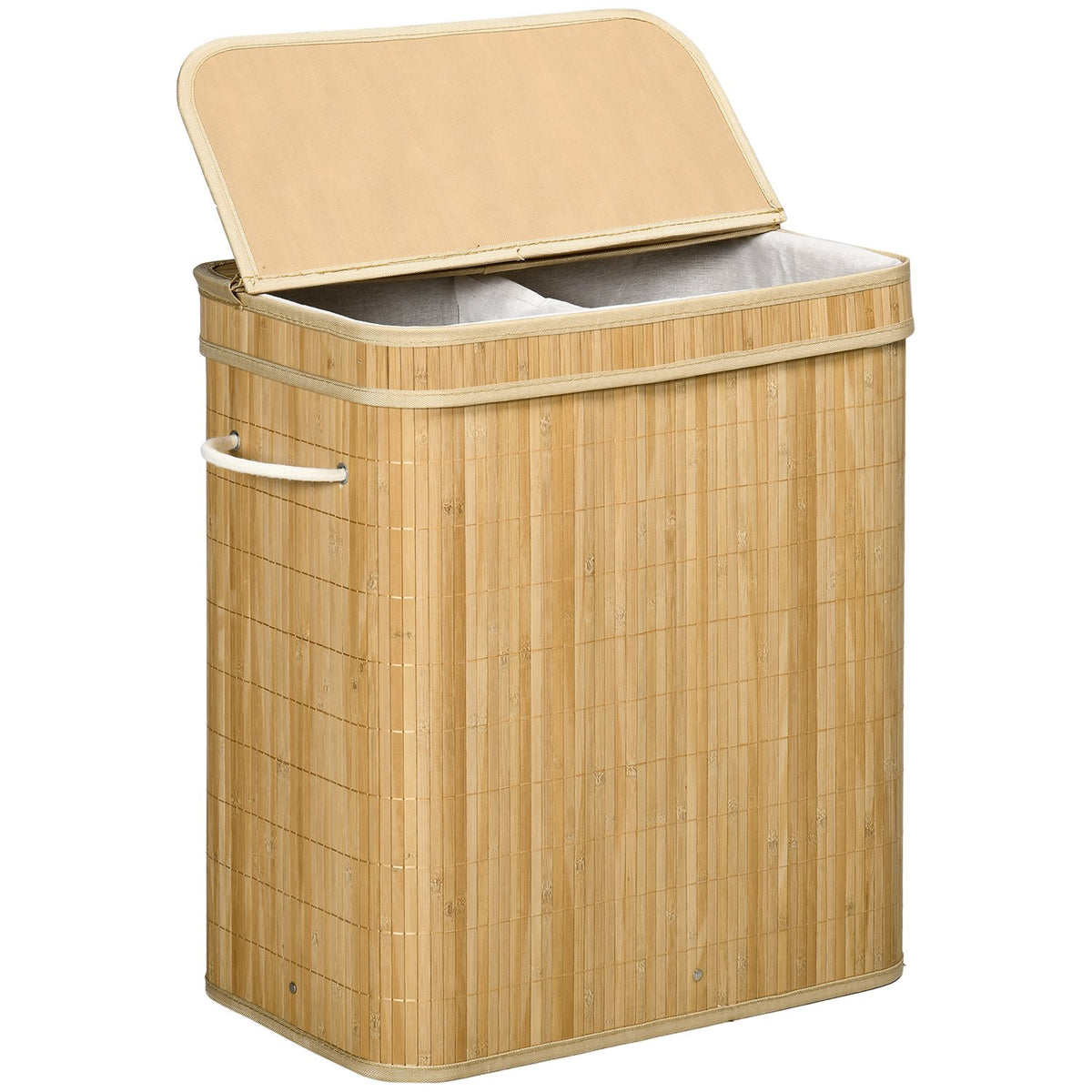 Bambus vaskekurv med lokk og 2 rom, 90L