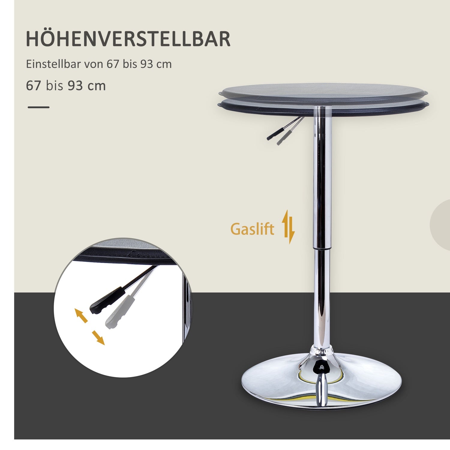 Barbord, bänkhöjd, svart konstläder, justerbar