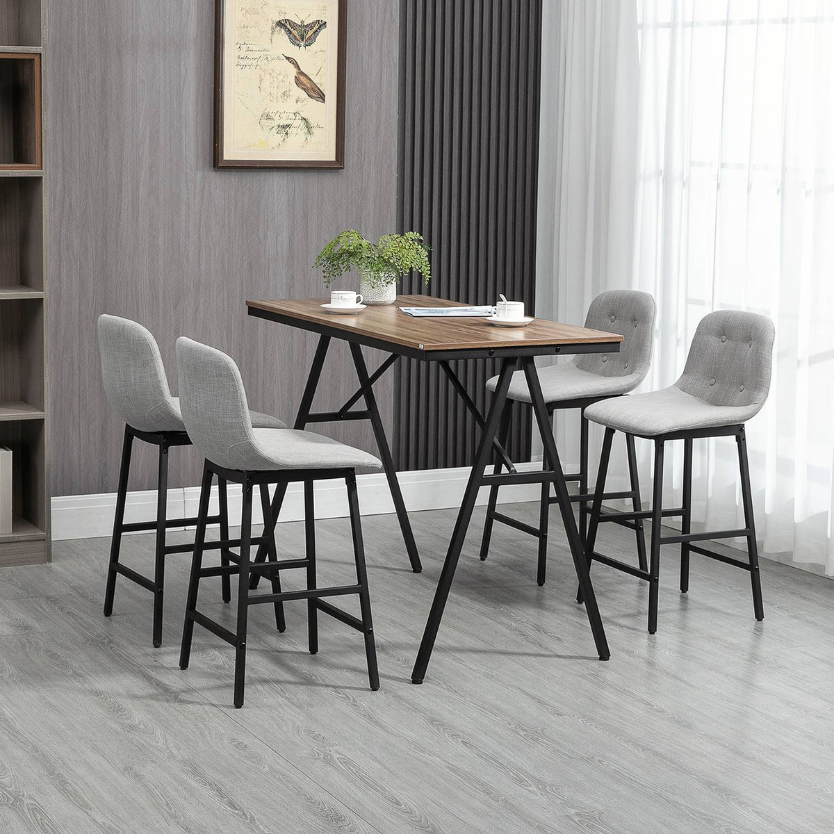 Barbordsett, 5-delt, metall, 120x60x91 cm, lysebrun