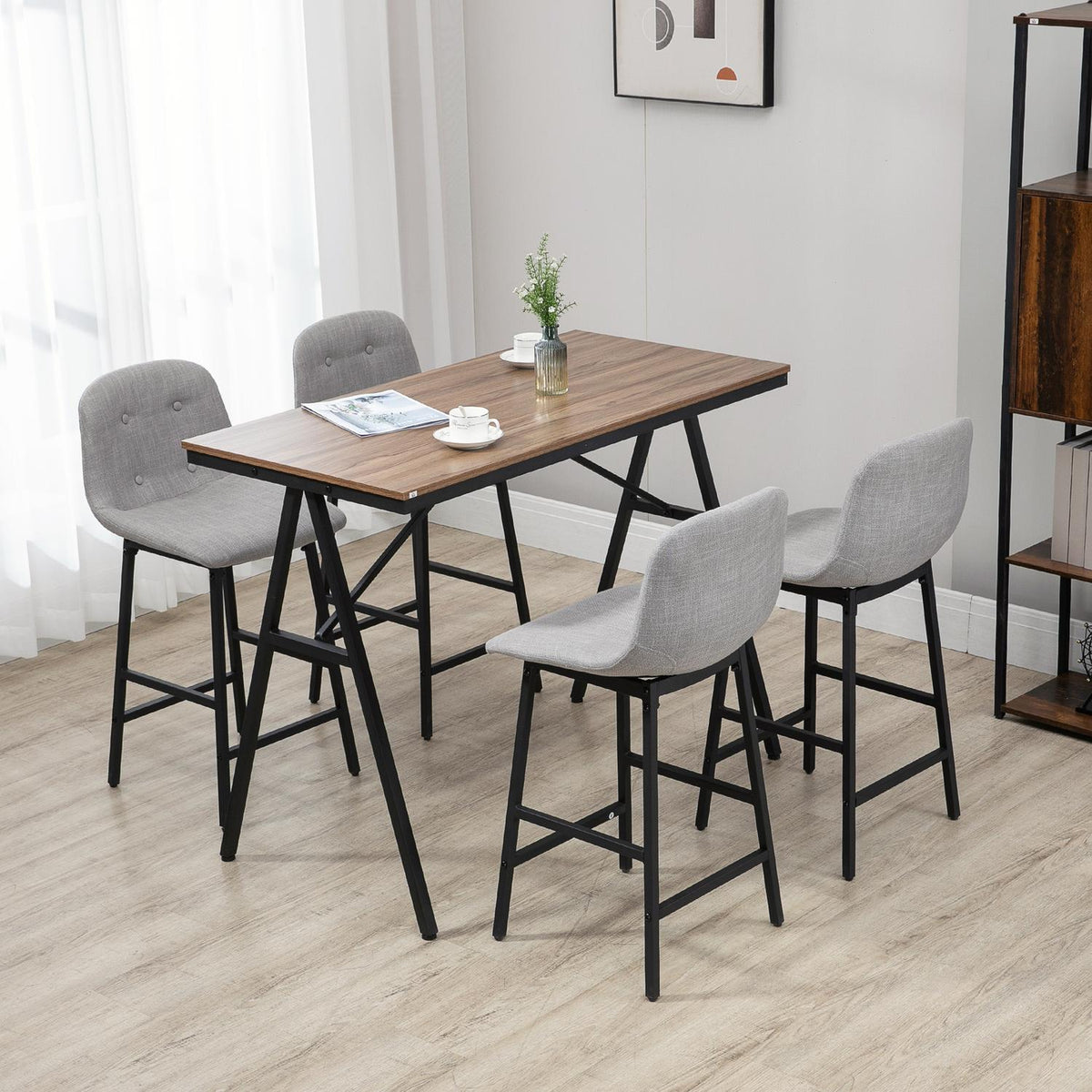 Barbordsett, 5-delt, metall, 120x60x91 cm, lysebrun
