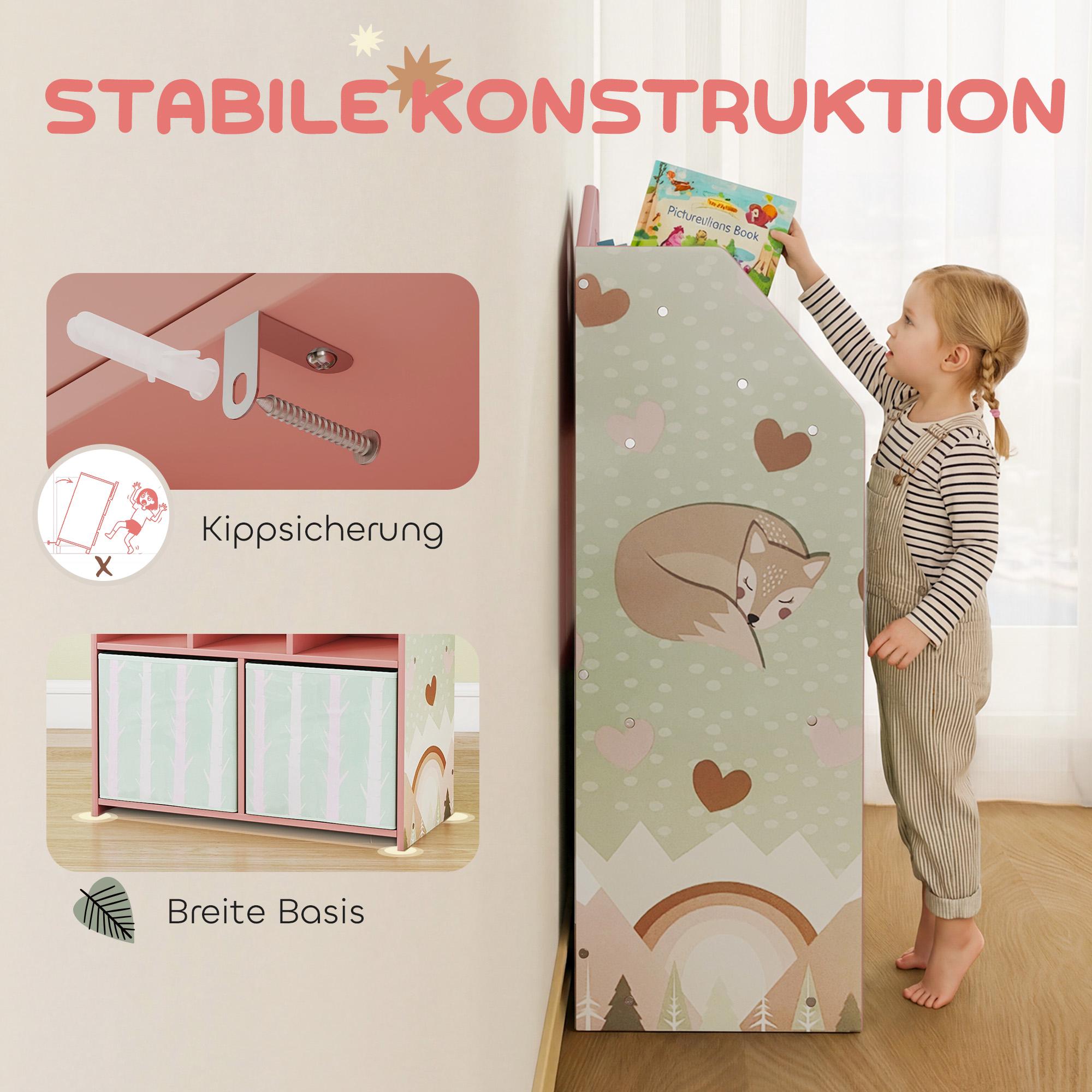 Barnbokhylla med 2 tyglådor, rosa, 91,5 cm