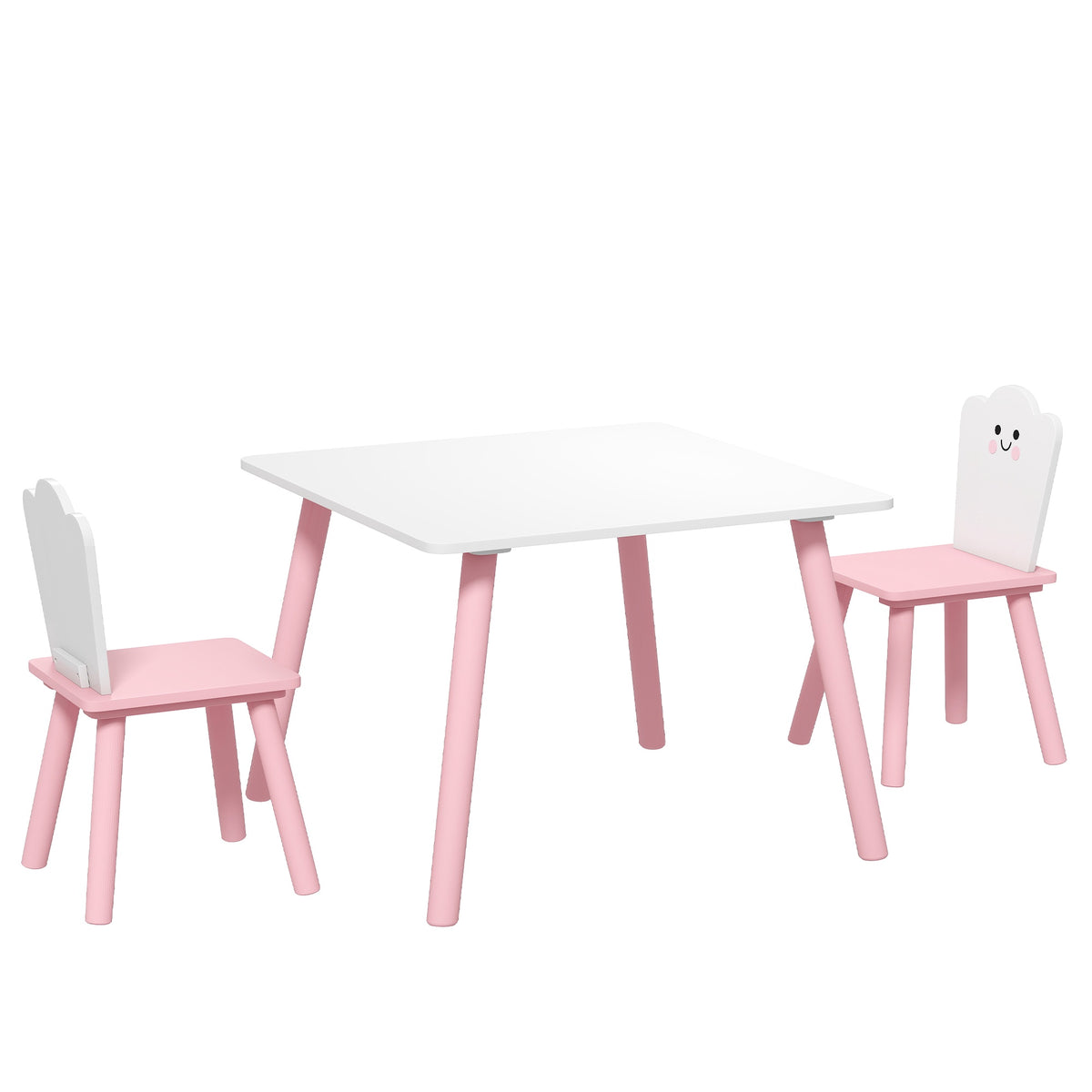 Barnesett med bord og stoler, 3 deler, rosa og hvitt