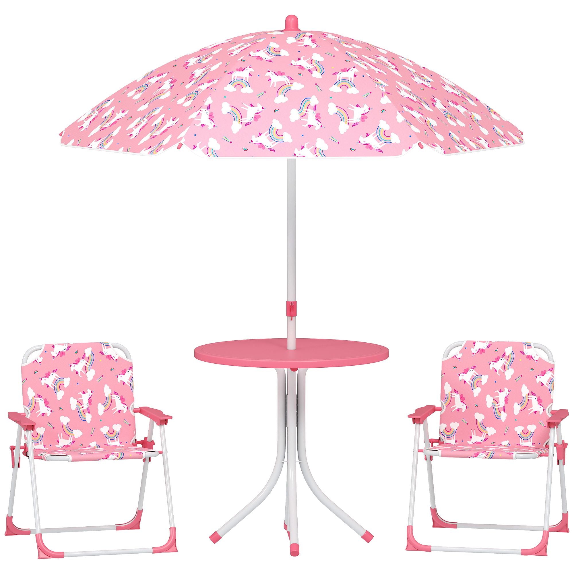 Barnbordsset med parasoll, rosa, 4 delar