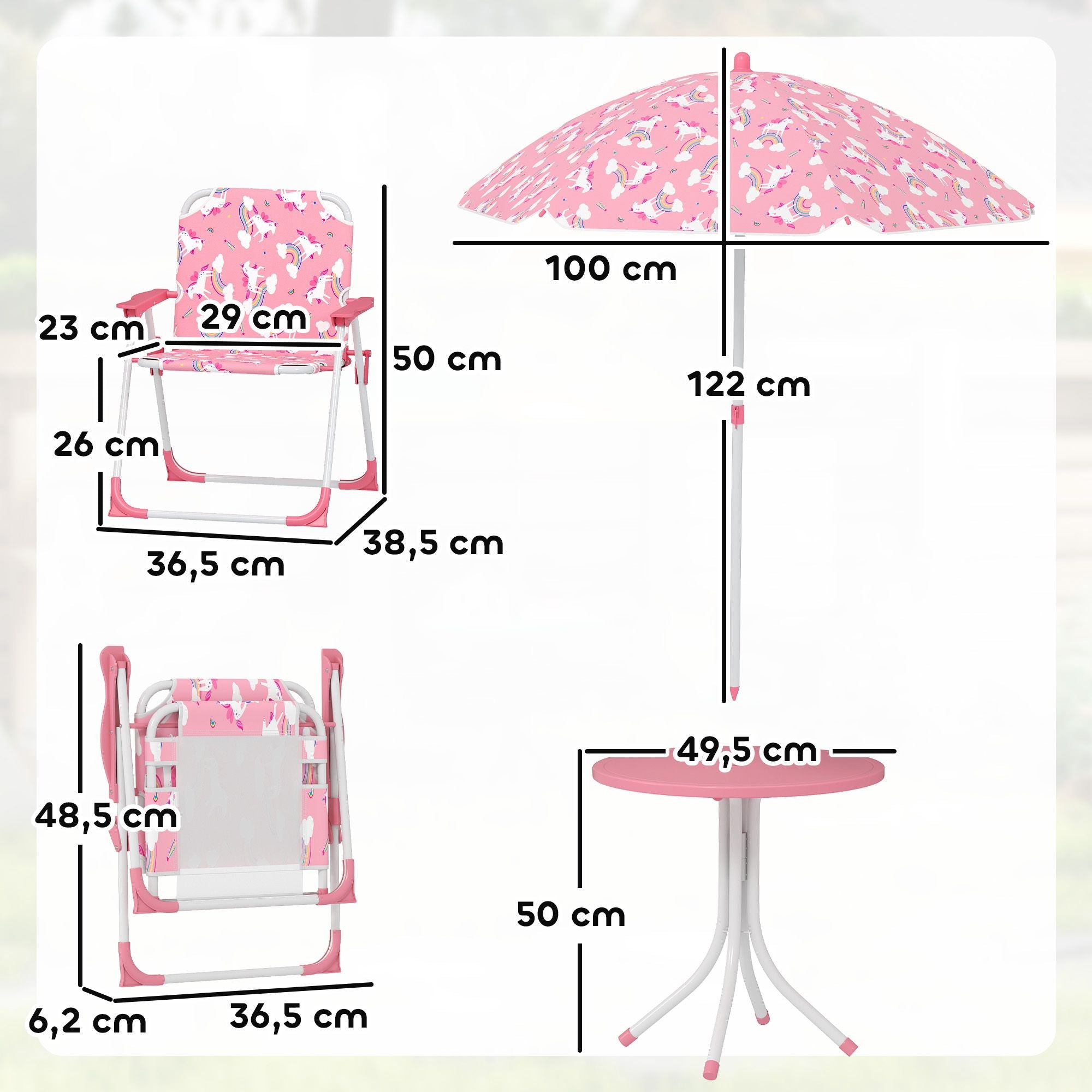 Barnbordsset med parasoll, rosa, 4 delar