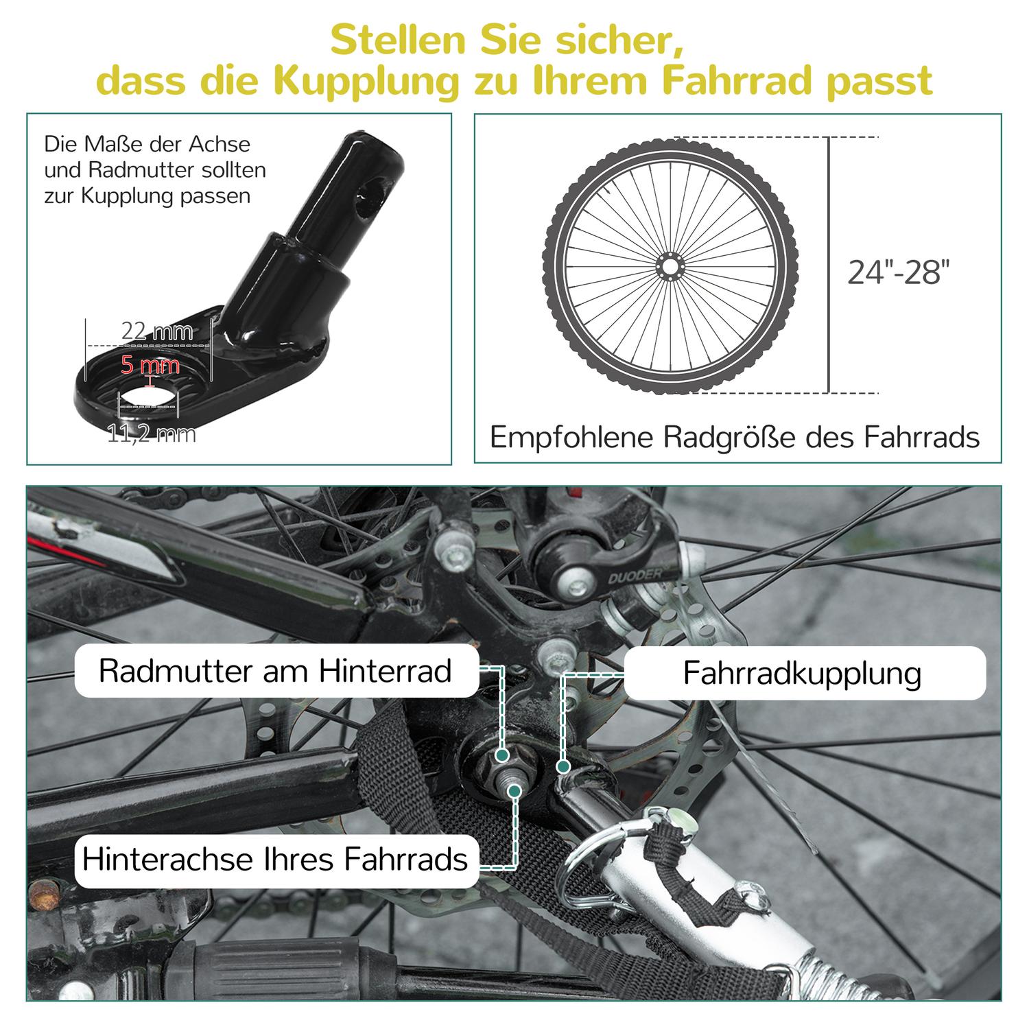 Barncykelvagn med fjädring & broms, gul/svart