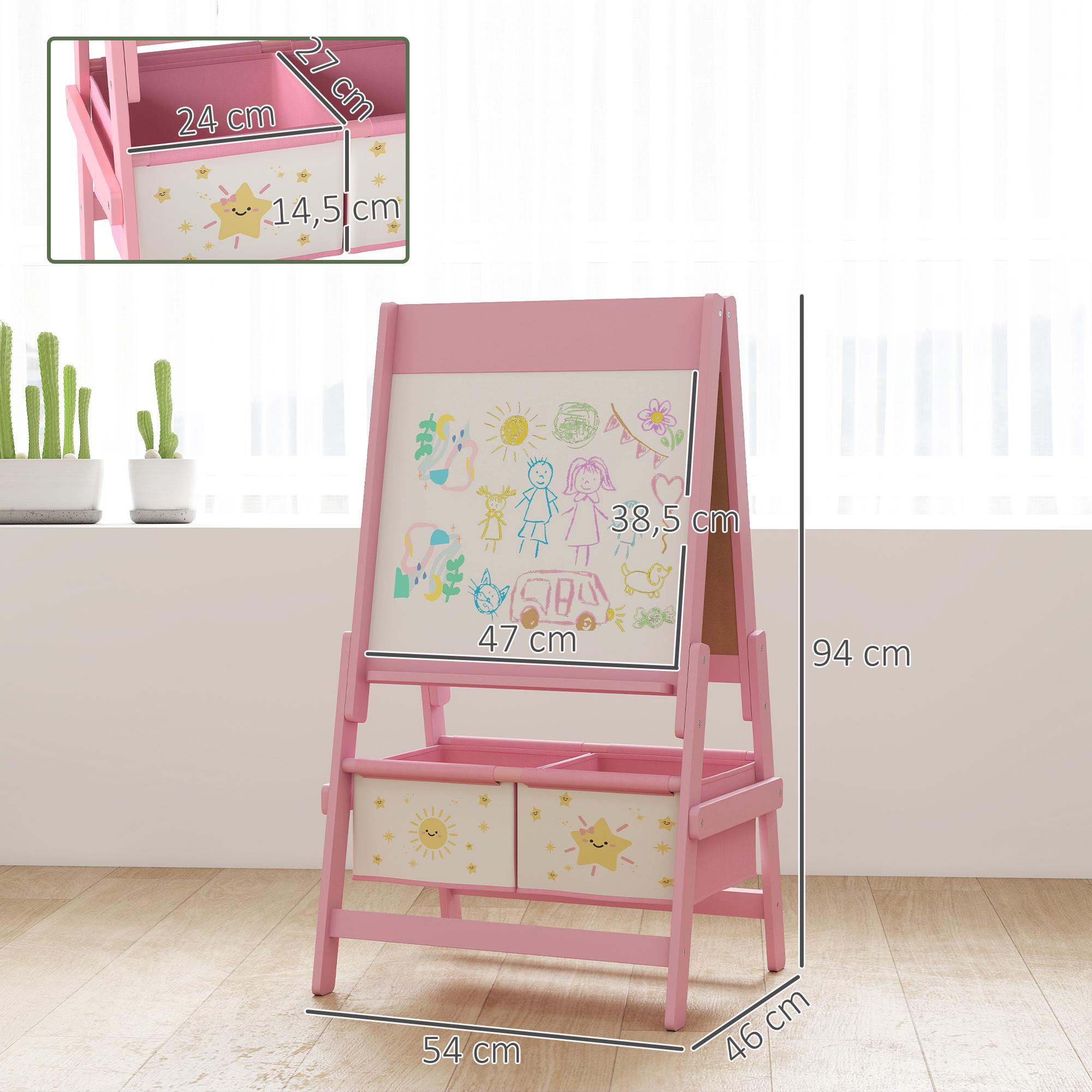 Barnens 3-i-1-staffli med griffeltavla, whiteboard, rosa