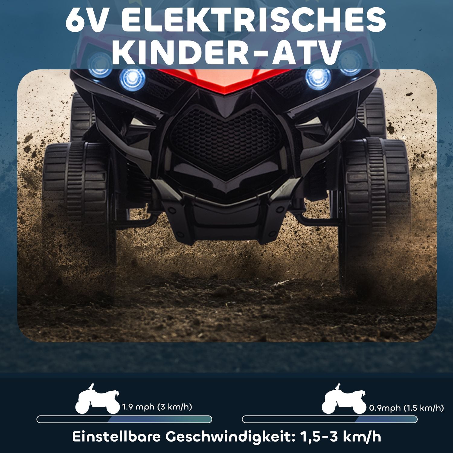 Barnens elektriska fyrhjuling 6V med fram/bak, musik, LED