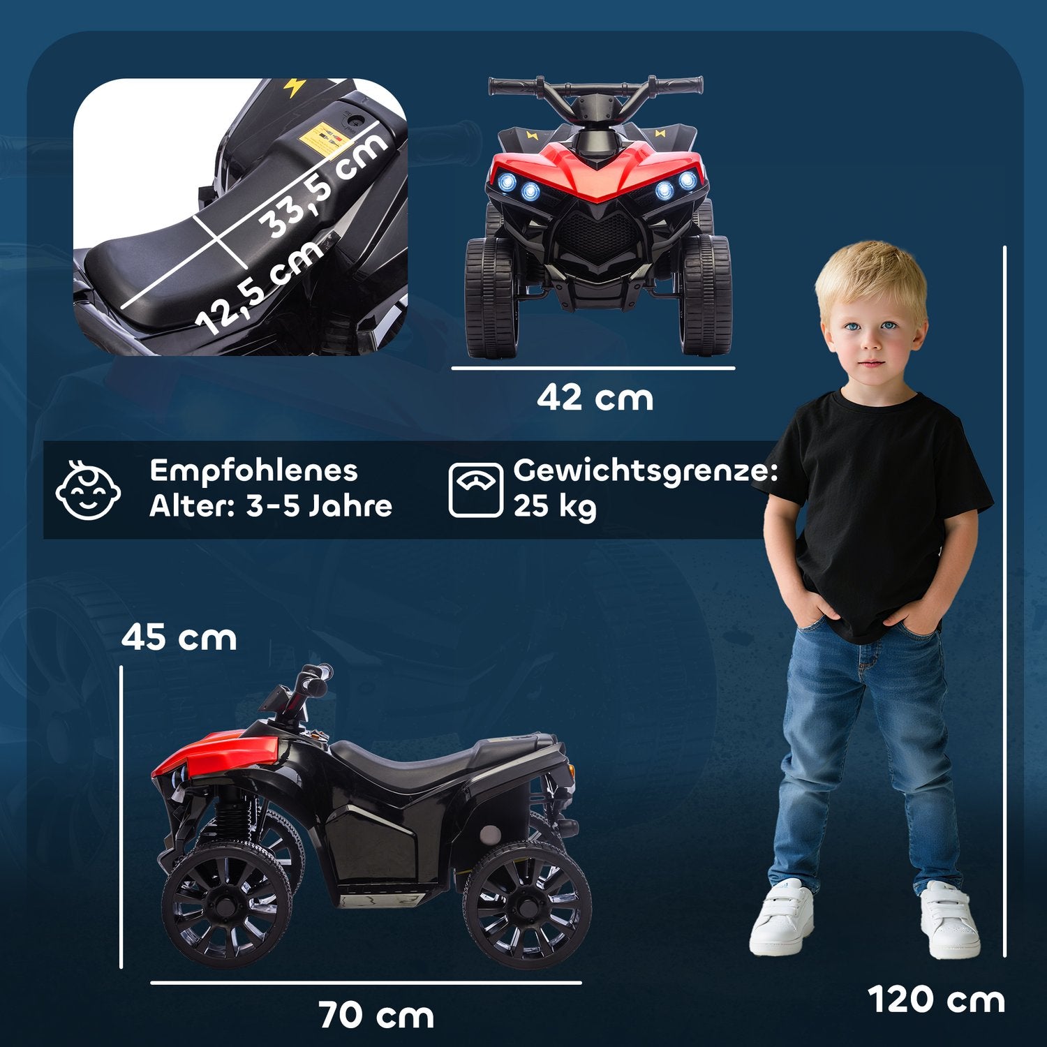 Barnens elektriska fyrhjuling 6V med fram/bak, musik, LED