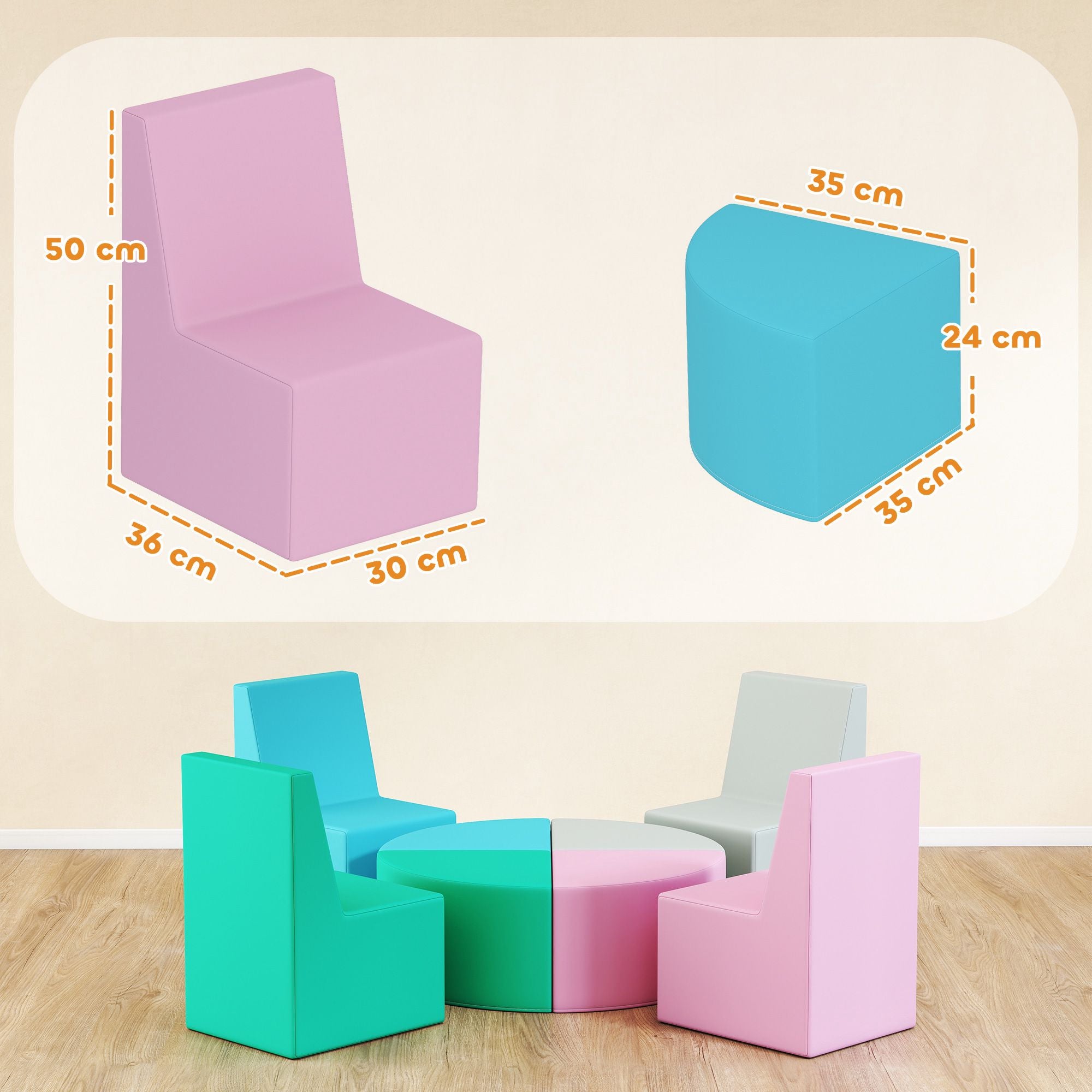Barnens set med byggklossar av skumgummi, 8 delar, flerfärgade