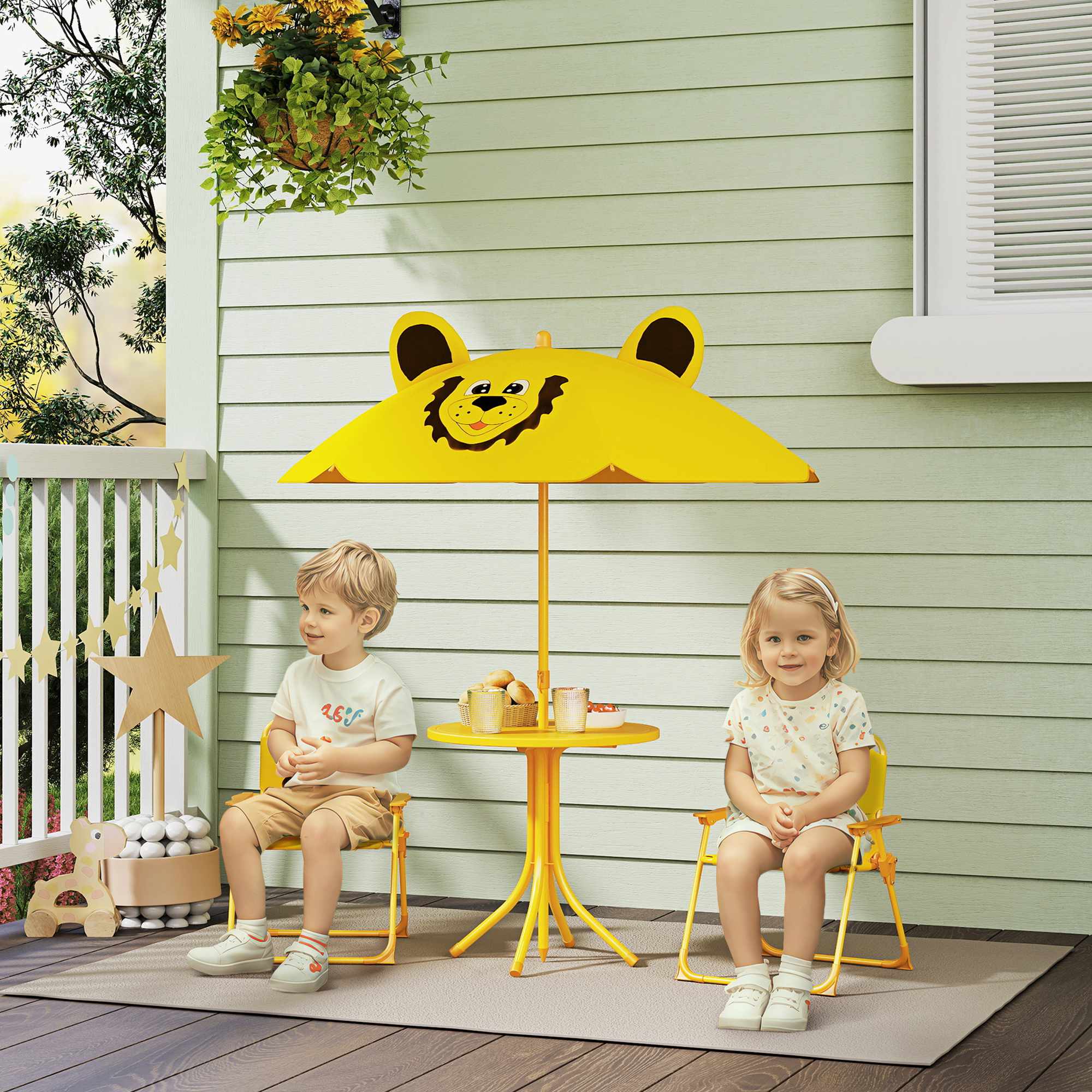 Barnens trädgårdsmöbelset, lejondesign, gul