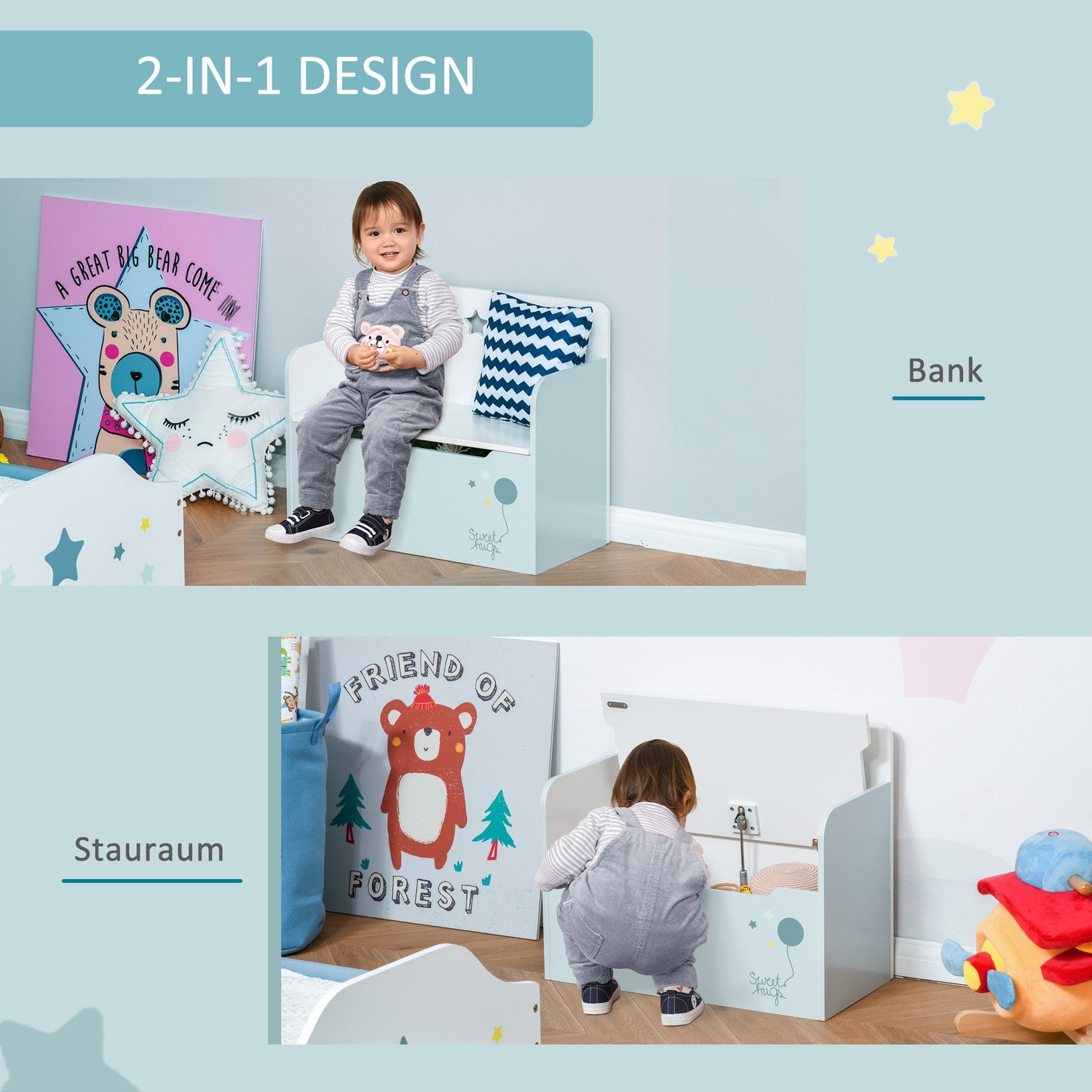 Barnförvaringsbänk – Toy Box Kista, Ljusblå, 3-6 år