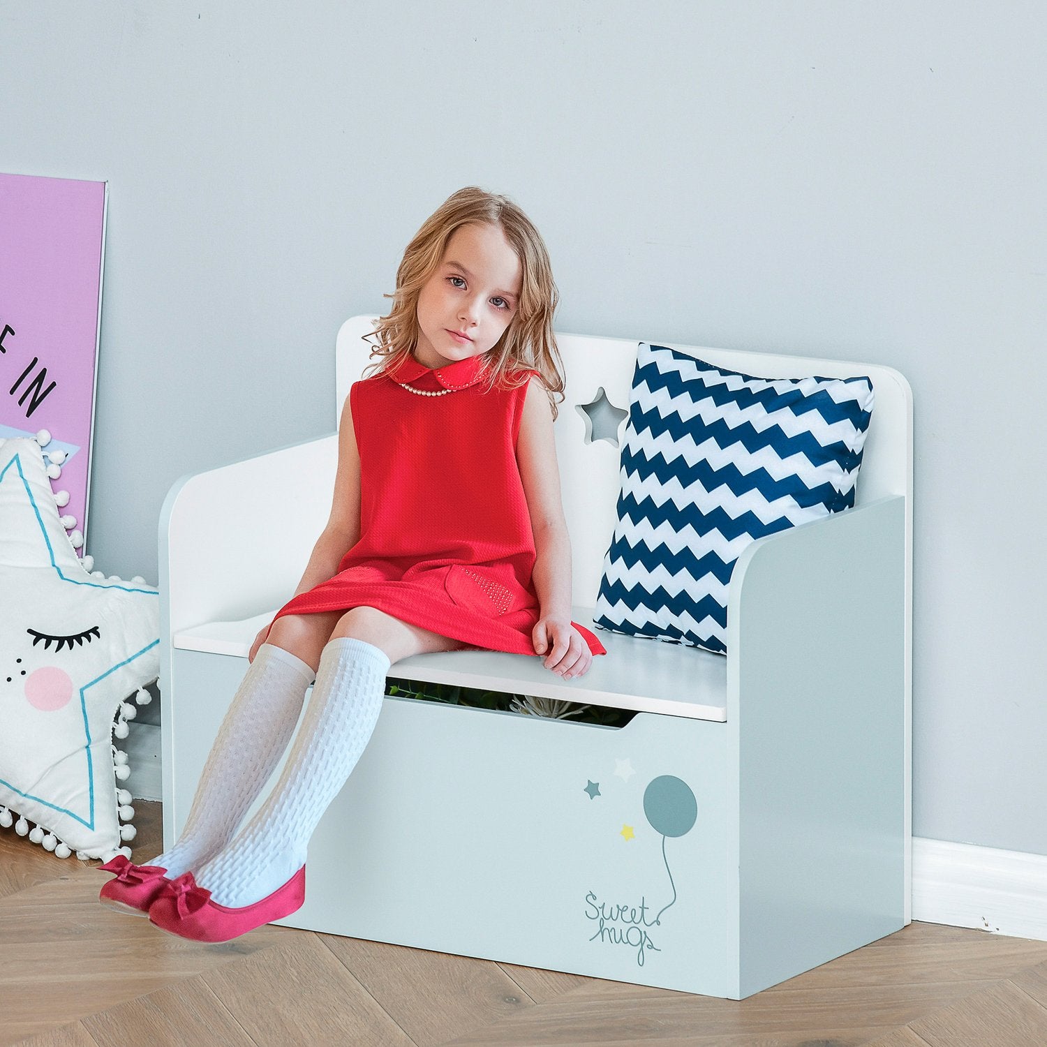 Barnförvaringsbänk – Toy Box Kista, Ljusblå, 3-6 år