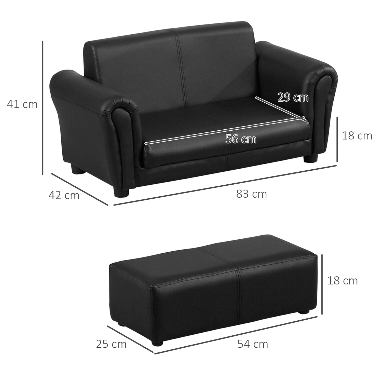 Barns svart fåtölj & fotpall Set – Bekväm 83cm