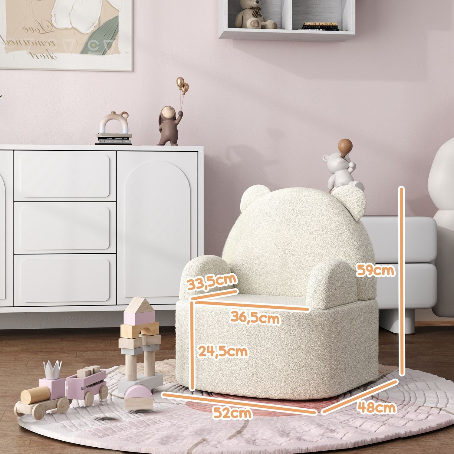 Björnformad fåtölj för barn, Mjuk Teddy Fleece, Beige