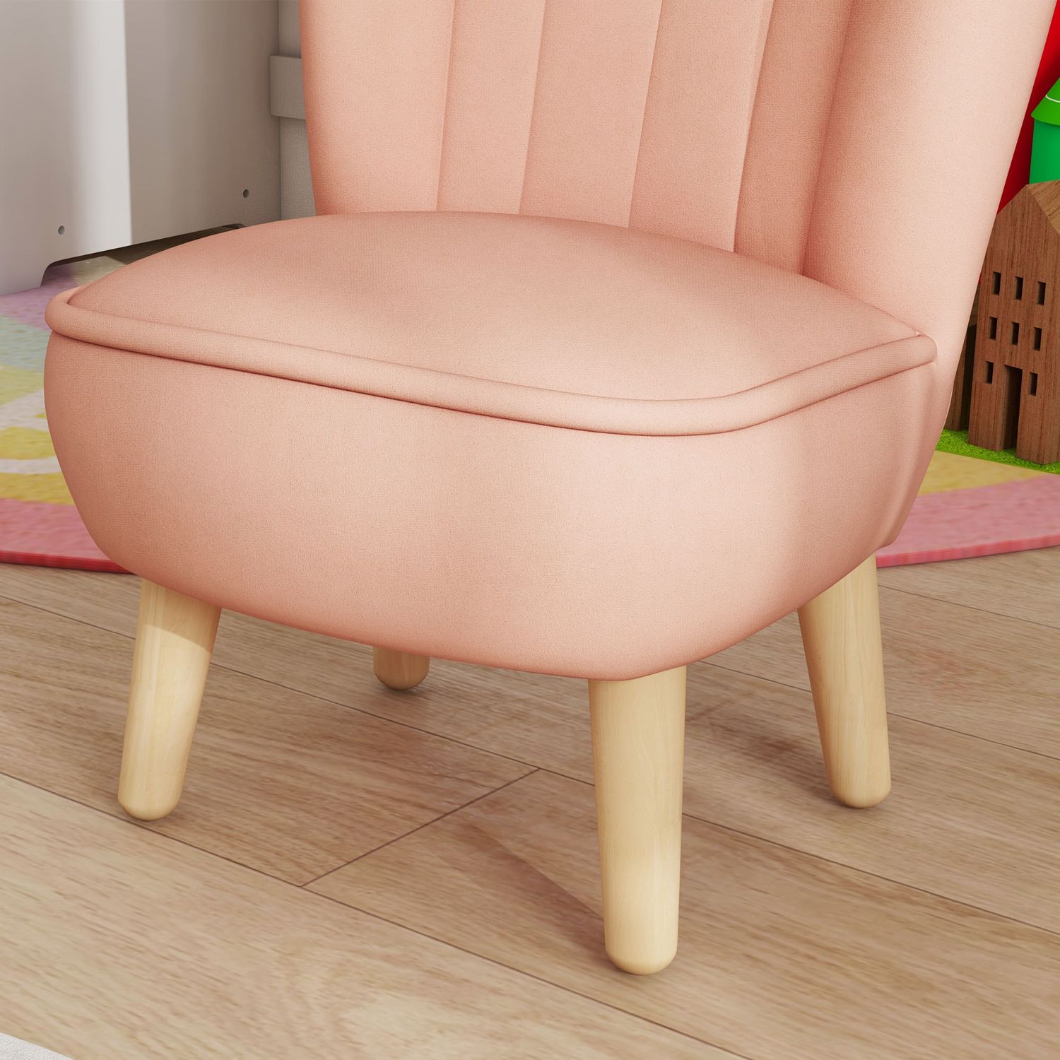 Pink Velvet Barnfåtölj, 3-7 år, träben