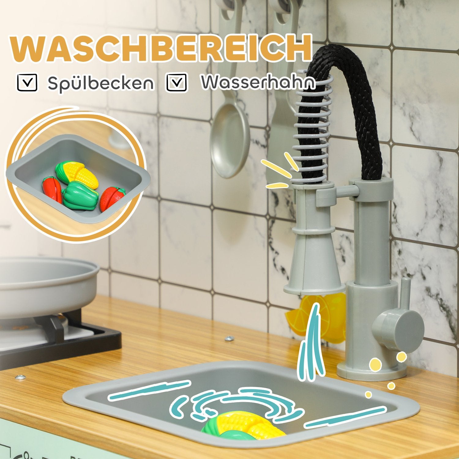 Lekkök för barn med svart tavla och realistiska funktioner