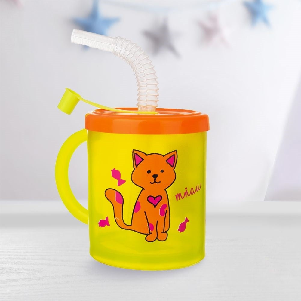 Barnmugg med Sugrör och Färgglatt Kattmotiv