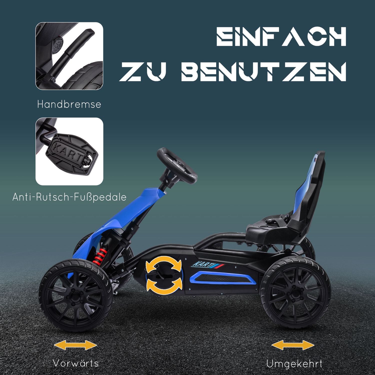Barnpedal gokart med justerbart säte och handbroms
