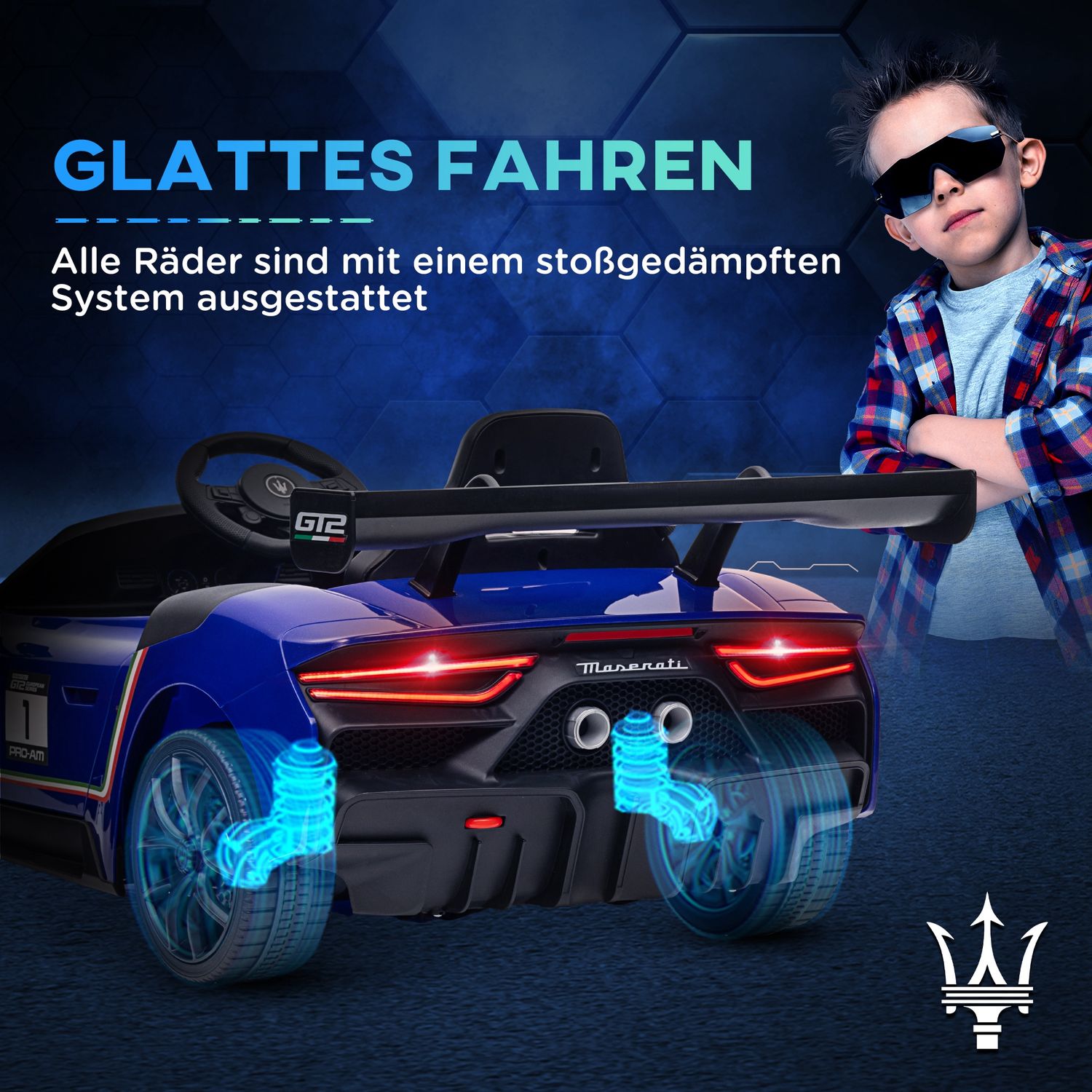 Barns 12V elbil med fjärrkontroll, ljus, blå