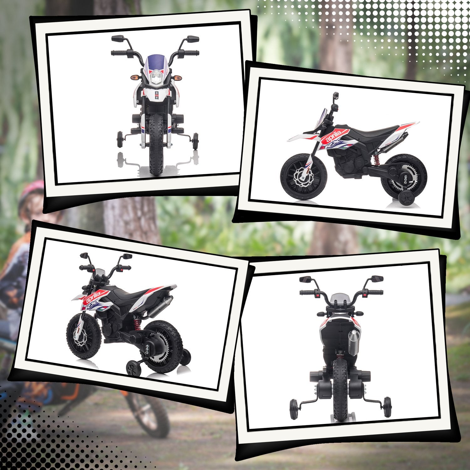 Barns 12V elmotorcykel med musik, 6 km/h, Vit