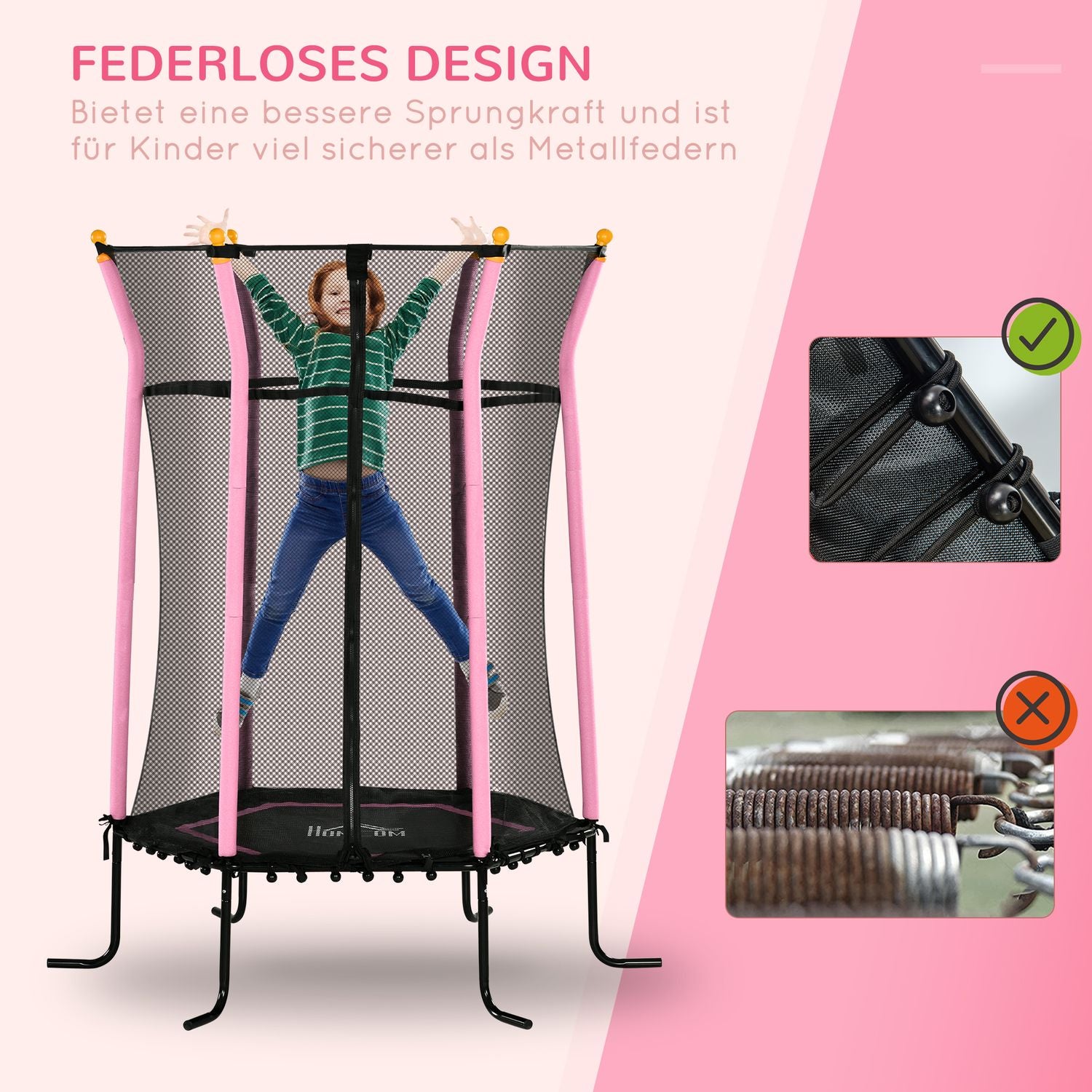 Barns 163,5 cm rosa studsmatta med skyddsnät, upp till 50 kg