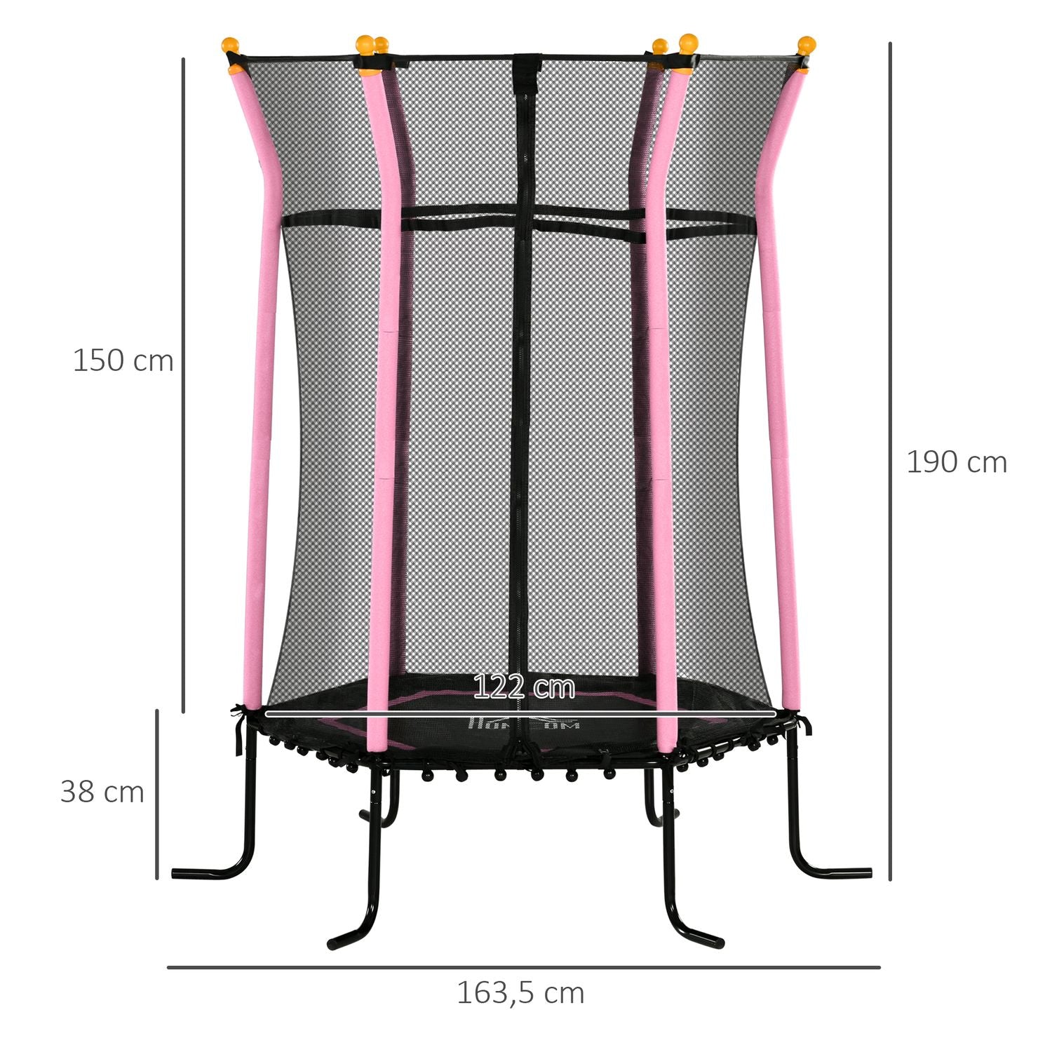 Barns 163,5 cm rosa studsmatta med skyddsnät, upp till 50 kg