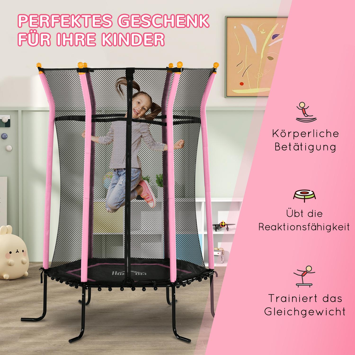 Barns 163,5 cm rosa studsmatta med skyddsnät, upp till 50 kg