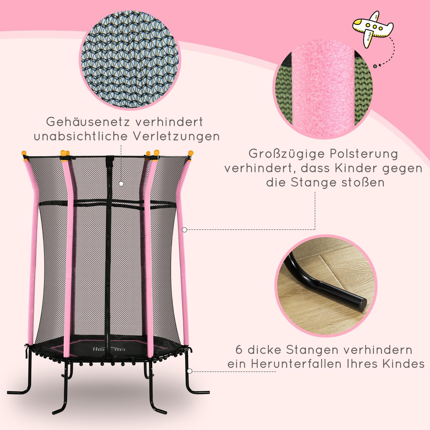 Barns 163,5 cm rosa studsmatta med skyddsnät, upp till 50 kg