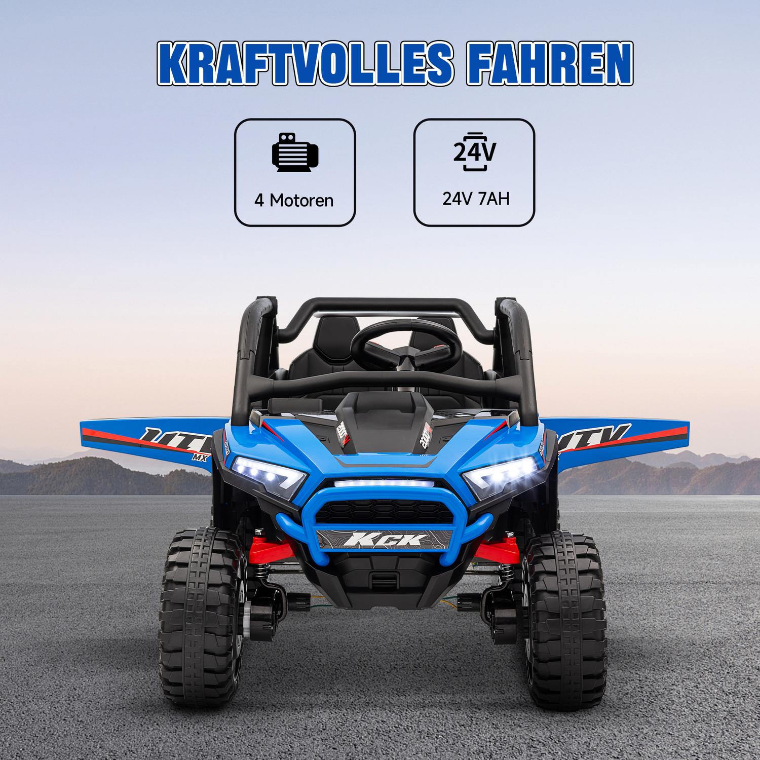 Barns 24V elbil, terräng, musik, fjärrkontroll, blå