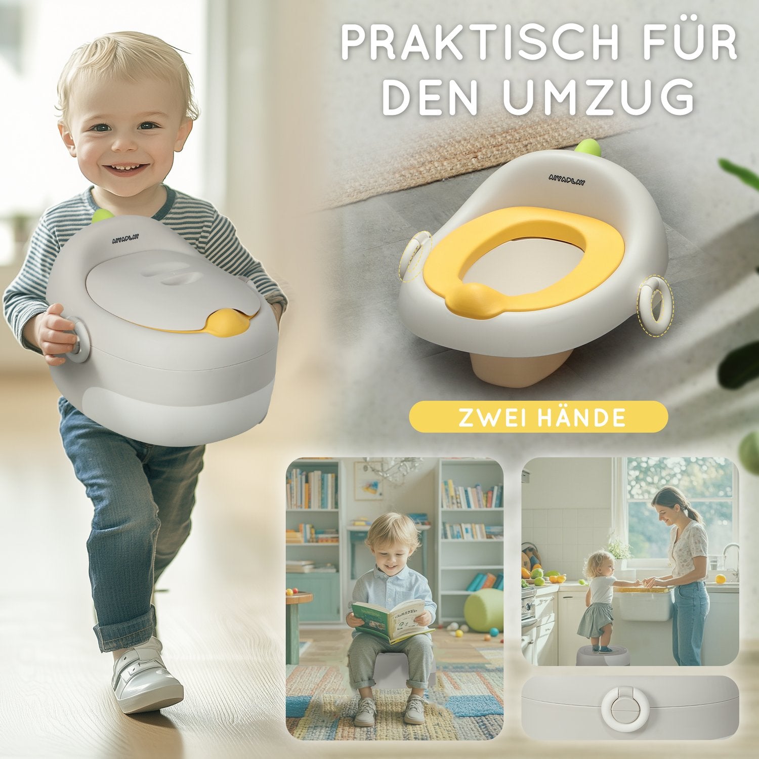Barns 3-i-1 potta med handtag, grå, upp till 50 kg