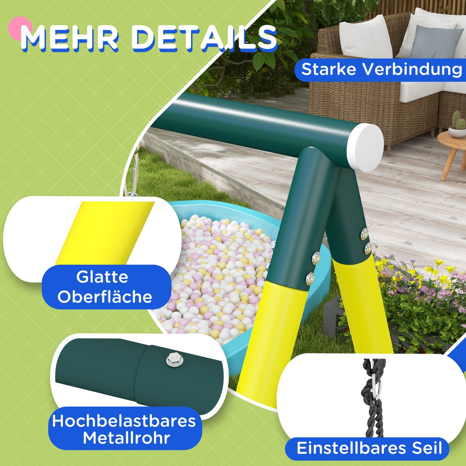 Barns 4-i-1 gungsats med byglar och stege, stål