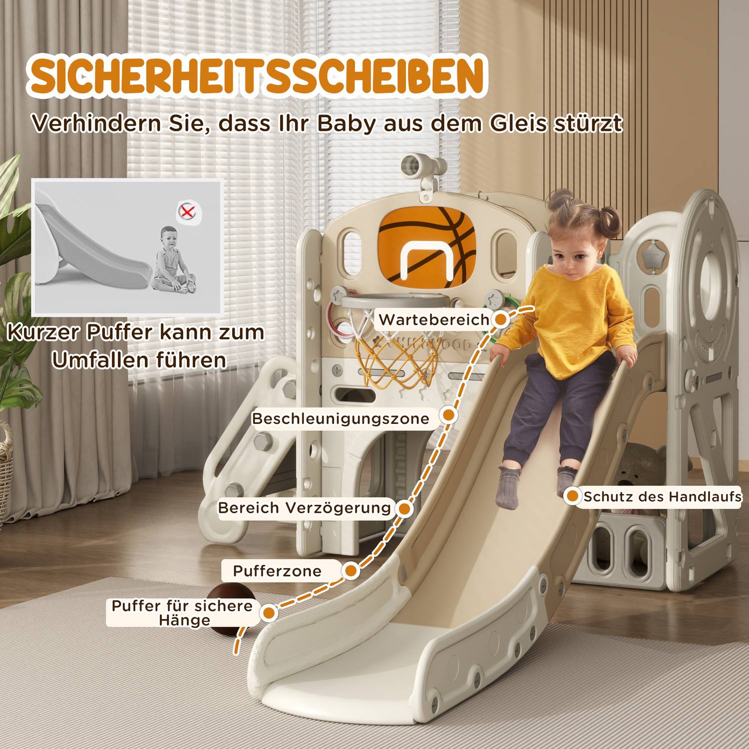 Barns 7-i-1 rutschkana klätterställning med basketbåge
