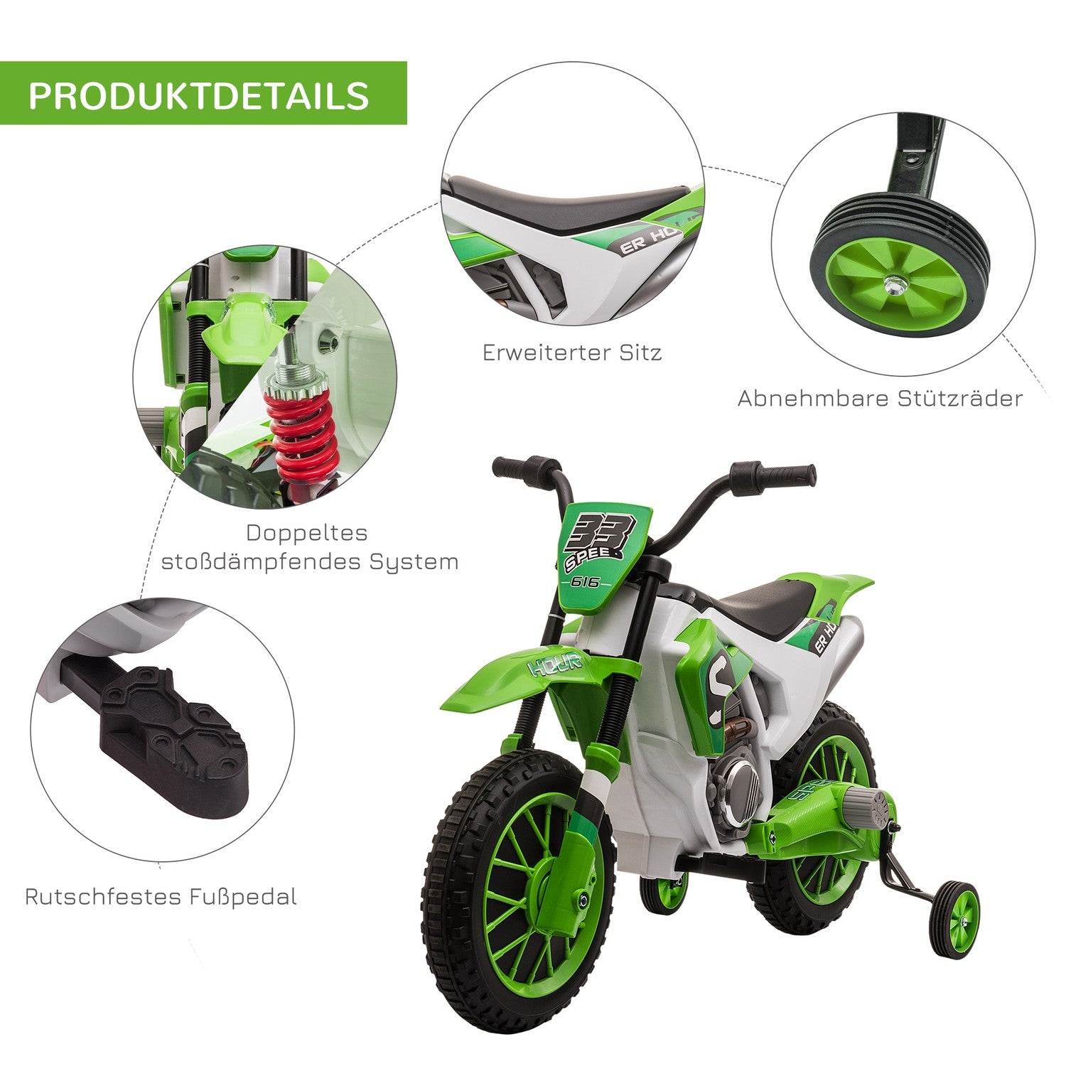 Barns 12V elmotorcykel med träningshjul