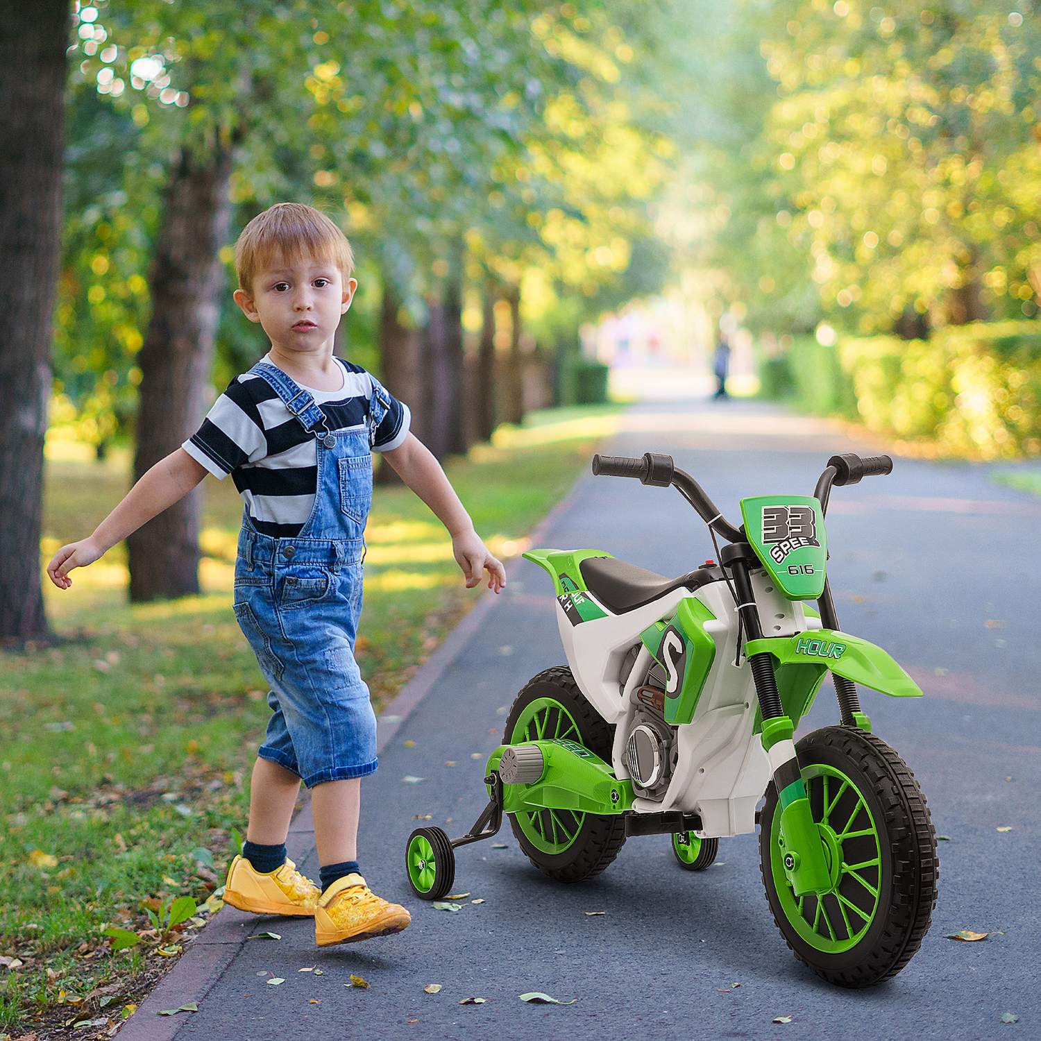 Barns 12V elmotorcykel med träningshjul