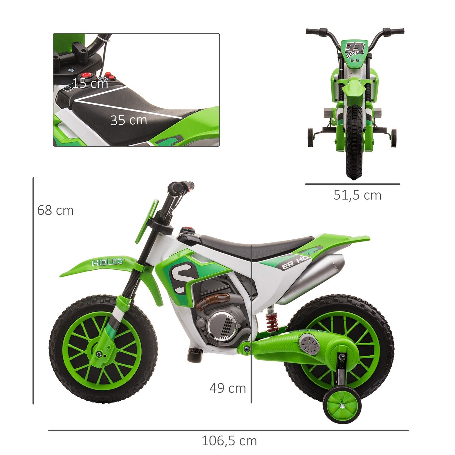 Barns 12V elmotorcykel med träningshjul