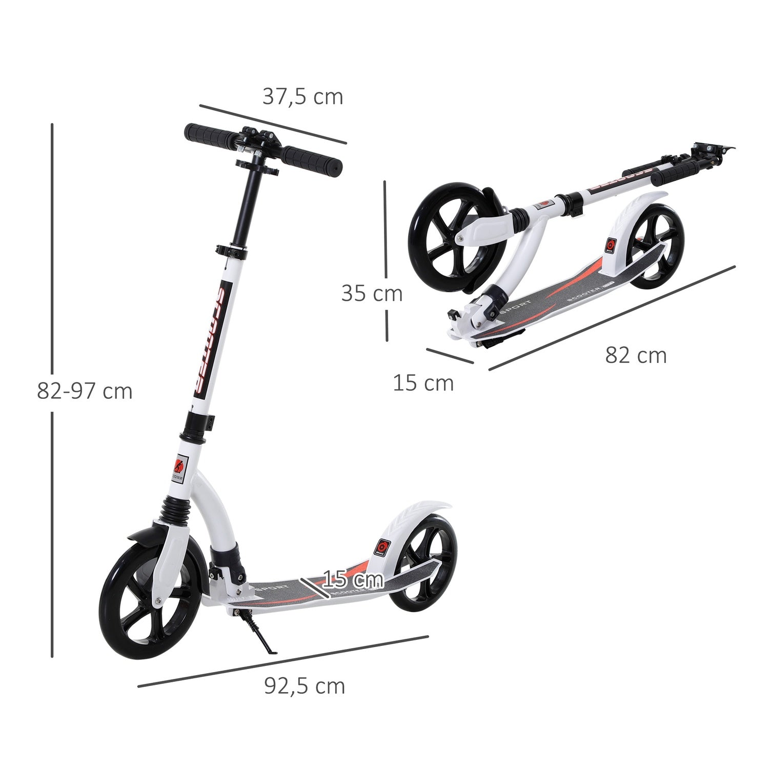 Kick-skoter för tonåringar, hopfällbar och höjdjusterbar, aluminium