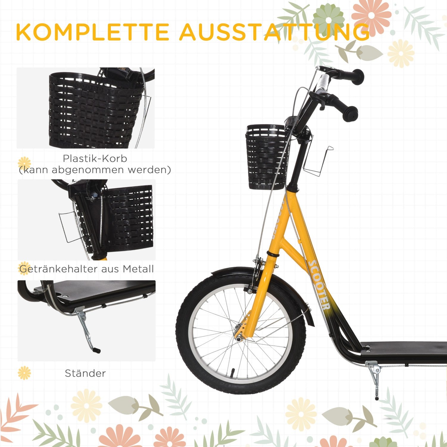 Barns höjdjusterbar sparkcykel, 2 bromsar, stora hjul